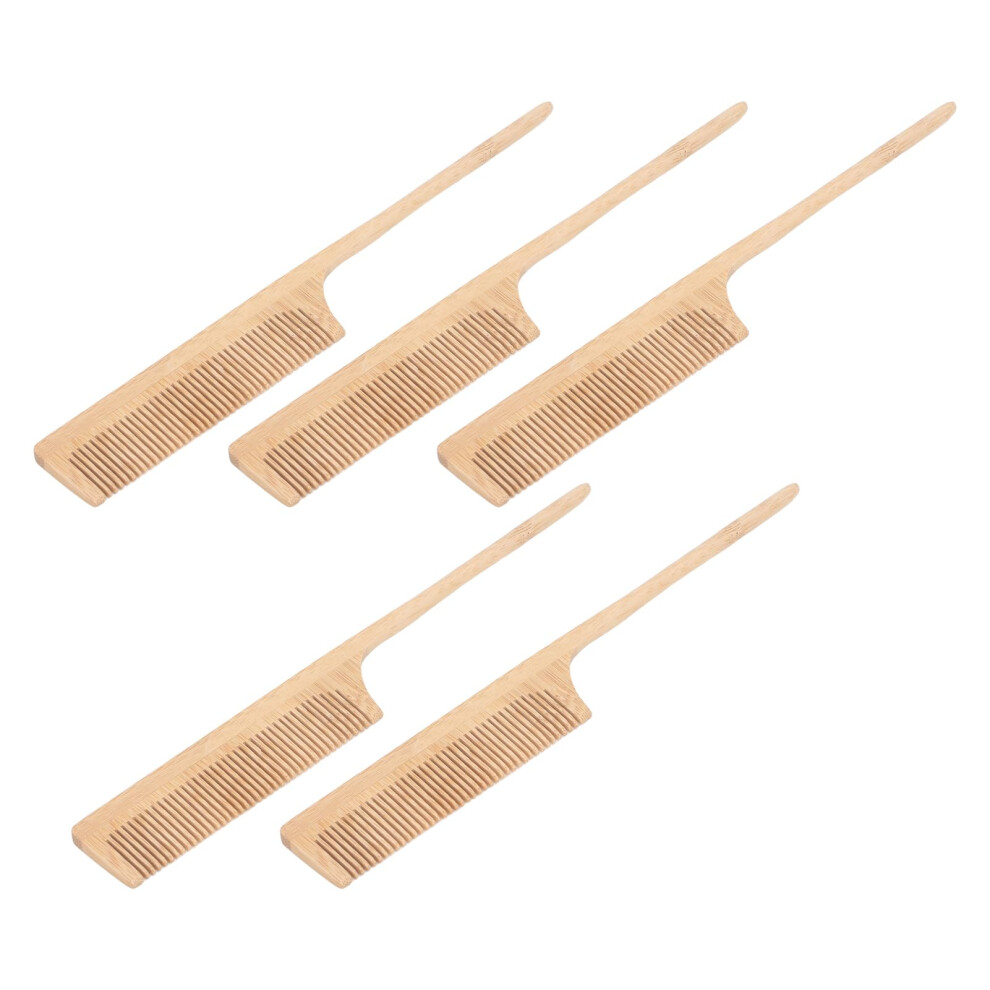 Unisex 5Pcs Bamboo Rat Tail Comb Set, Anti Static Hair Parting Comb With Precise Tail And Rounded Grip For Salon Styling