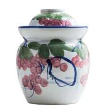 Traditional Chinese Ceramic Fermentation Crock with Lid, Hand Painted Chinoiserie, 4kg Large Jar
