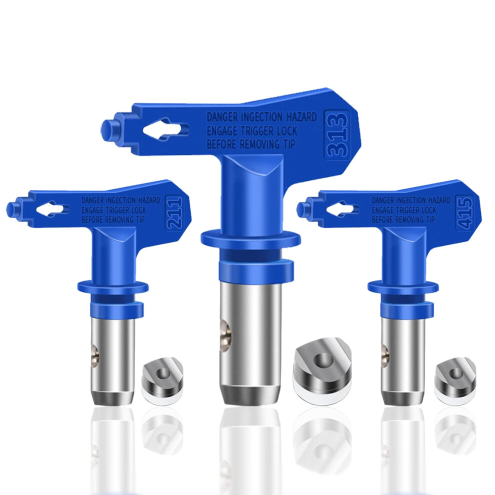 Airless Paint Sprayer Tips Set 211 313 415 With Reversible Nozzles For Consistent Spray Pattern 9164114204769