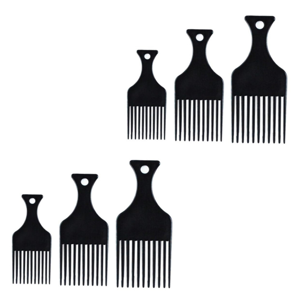Unisex Black Wide Tooth Comb For Thick Curly Hair, Detangling Comb Set With Ergonomic Grip, 6Pcs