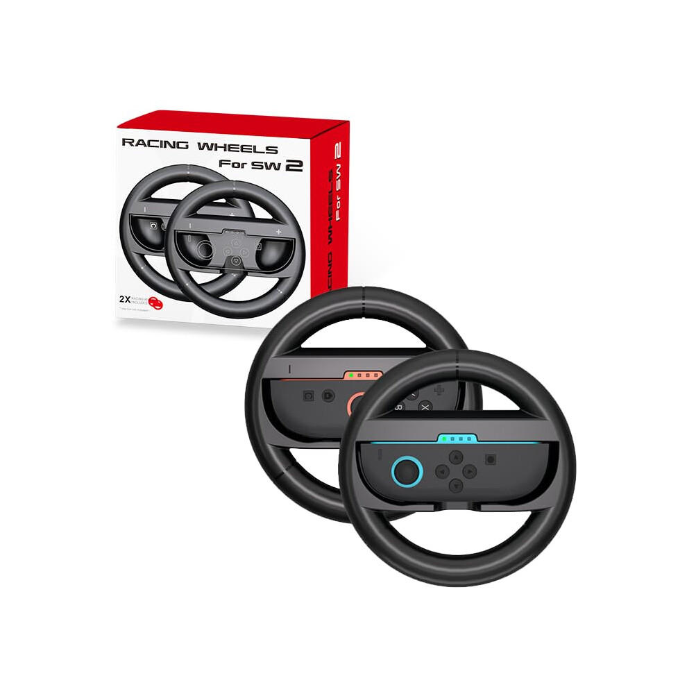 Steering Wheel Dual Pack With Ergonomic Grip For Nintendo Switch2 Mario Kart Racing Games Black 9365369434257