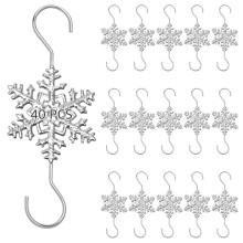 40 Silver Snowflake Christmas Ornament Hooks, RustResistant Decorative S Hooks for Holiday Tree Decor
