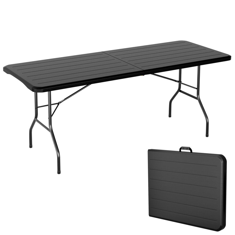 Mcc 6Ft (180Cm) Folding Table Heavy Duty Indoor & Outdoor Plastic Table For Garden, Picnic, Bbq, Camping, Party & Catering (Dark Wood) Black