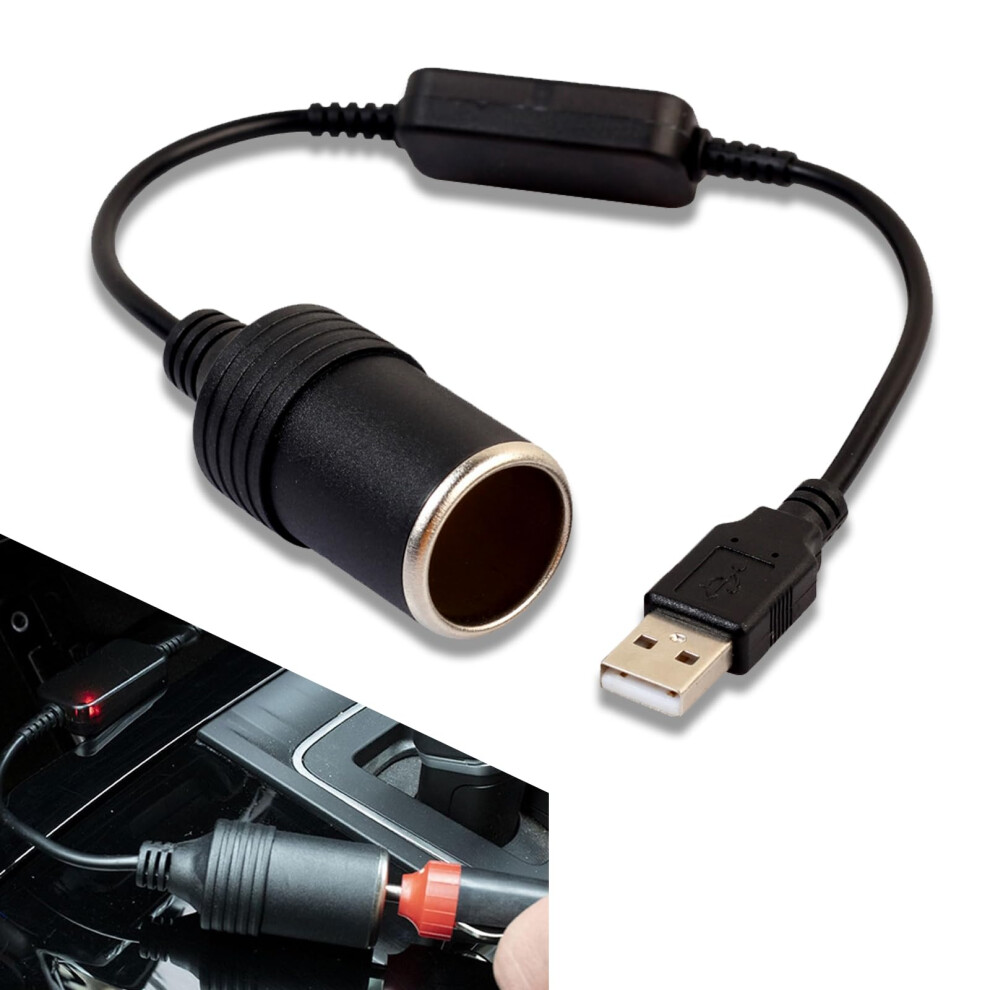 Car Usb To Cigarette Lighter Adapter 12V Power Converter Cable For Dash Cam Waterproof Black 9164114205728