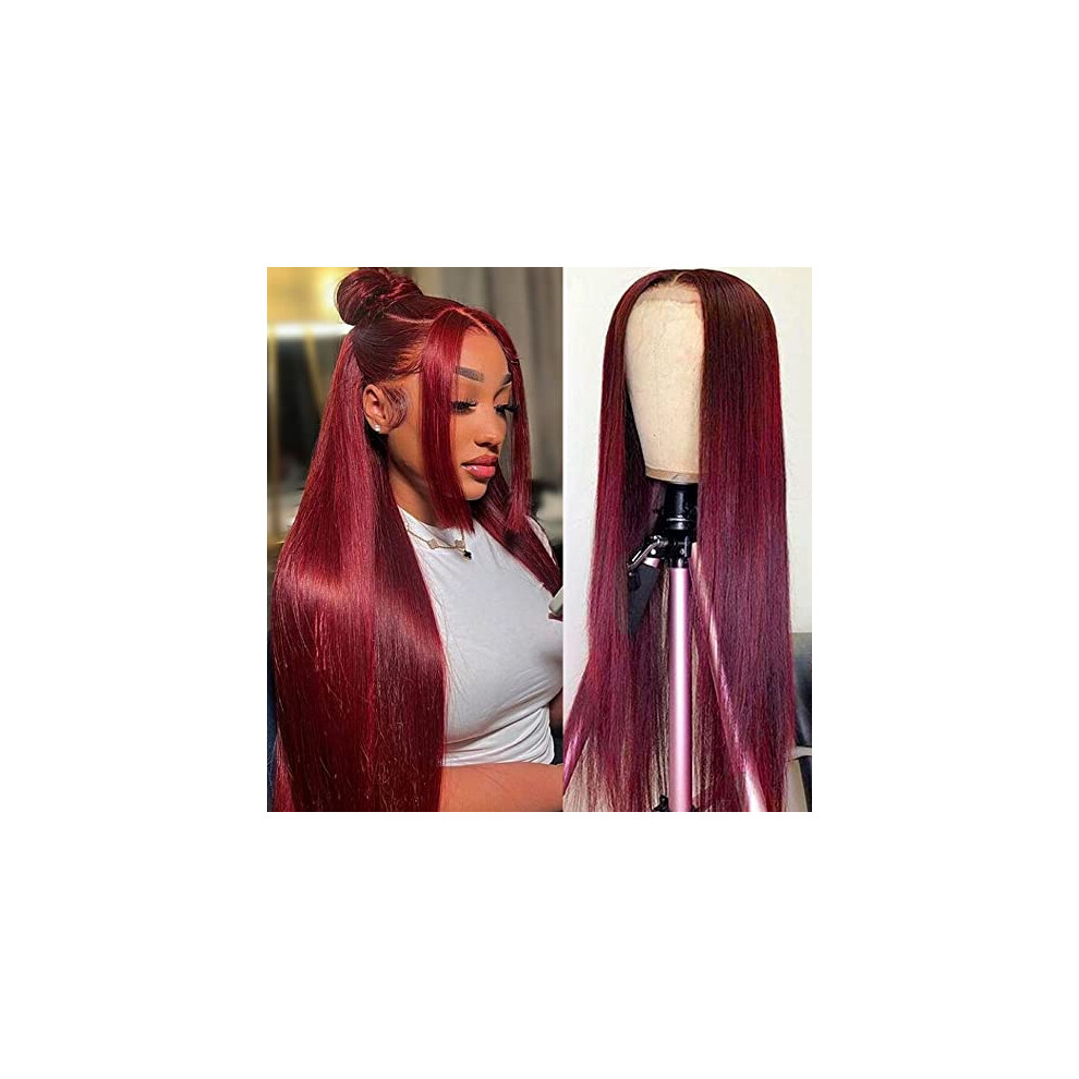 Burgundy Human Hair Lace Front Wig 13x4 HD Glueless 180 Density Virgin Brazilian Hair