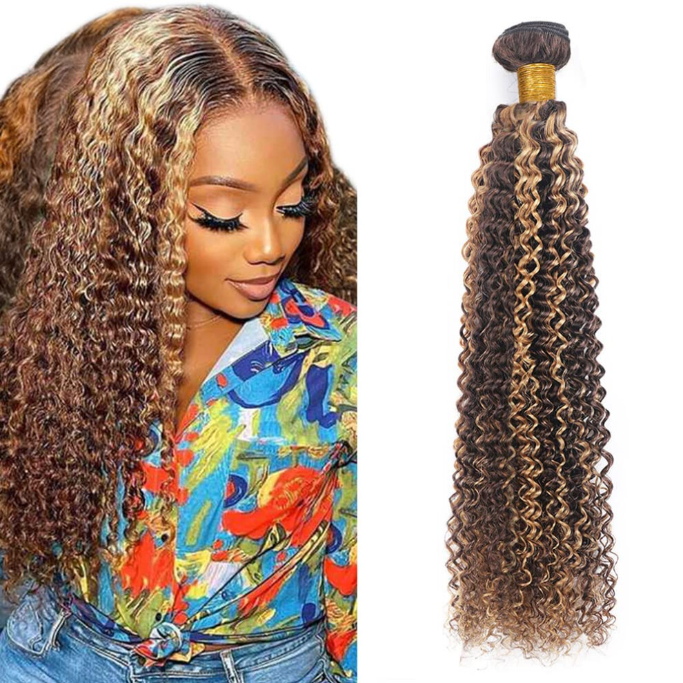 Unisex Brazilian Curly Human Hair Bundles P4/27 Highlight Wave 20 Inch Unprocessed Remy Extensions