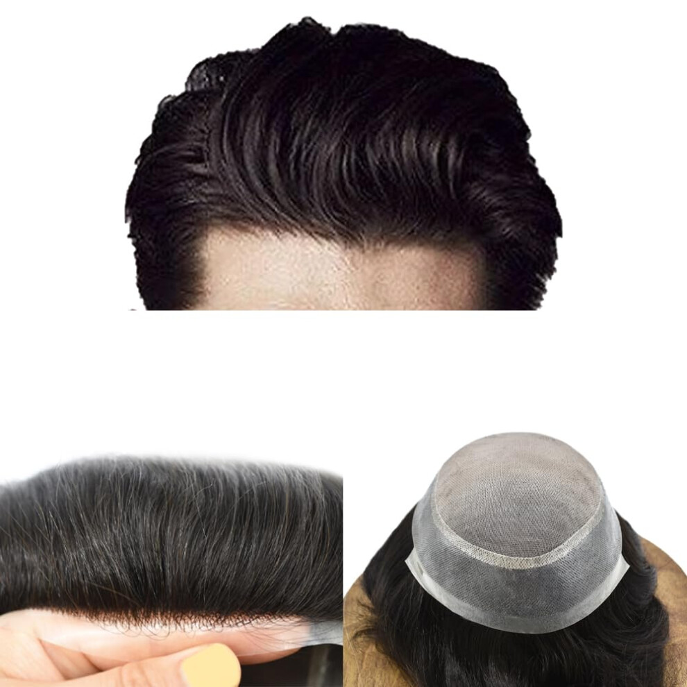 Unisex Brown Mens Toupee Remy Human Hair Wig Mono Base Poly Skin Hairpiece Natural Hairline Medium Light