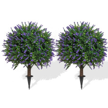 Set of 2 Artificial Topiary Balls with Fake Lavender Plants, 23.6in UV Resistant Outdoor Garden Decor
