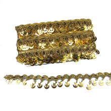 10 Yards Metallic Gold Tassel Trim with Coin Leaf Design for Belly Dance Costume Sewing Crafts
