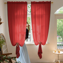 Red Sheer Curtains 96 Inches Long Set of 2 Light Filtering Drapes for Living Room Bedroom Office