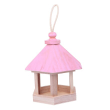 Rustic Wooden Bird House for Outdoor Use with Thick Rope DIY Unpainted Garden Bird Feeder