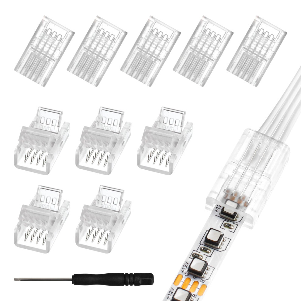 10Pcs Led Strip Connectors 4 Pin 8Mm For Rgb 5050/3528, No Soldering Waterproof Quick Connect 9365369434912