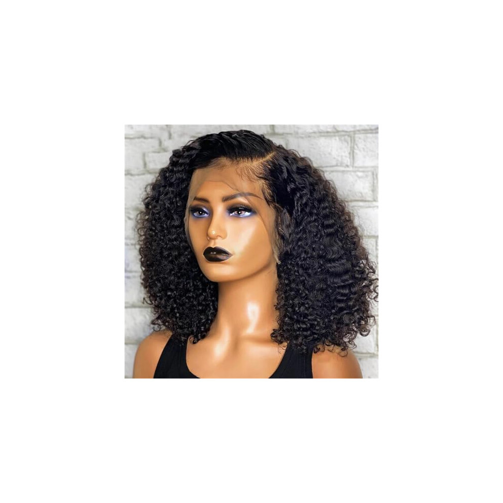 Curly Bob Human Hair Lace Front Wig Glueless Water Wave 12 Inches Side Part Natural Hairline