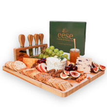 Bamboo Cheese Board Set with Knives and Crackers Groove, Large Charcuterie Serving Tray for Wine