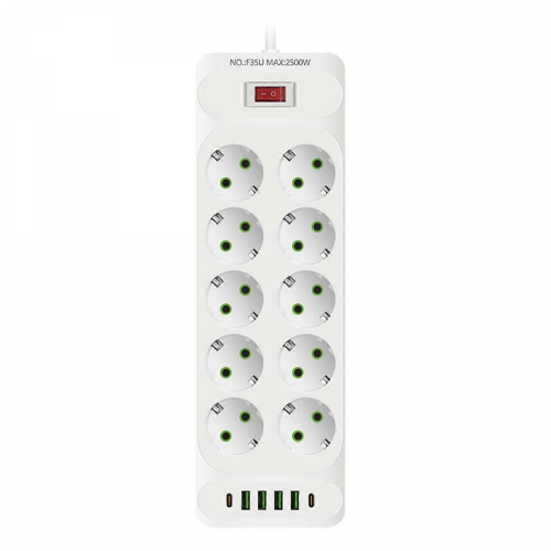 (White)EU Plug AC Outlet Power Strip Multitap Electrical Socket with 4 USB Ports Fast Charge Multiprise Net
