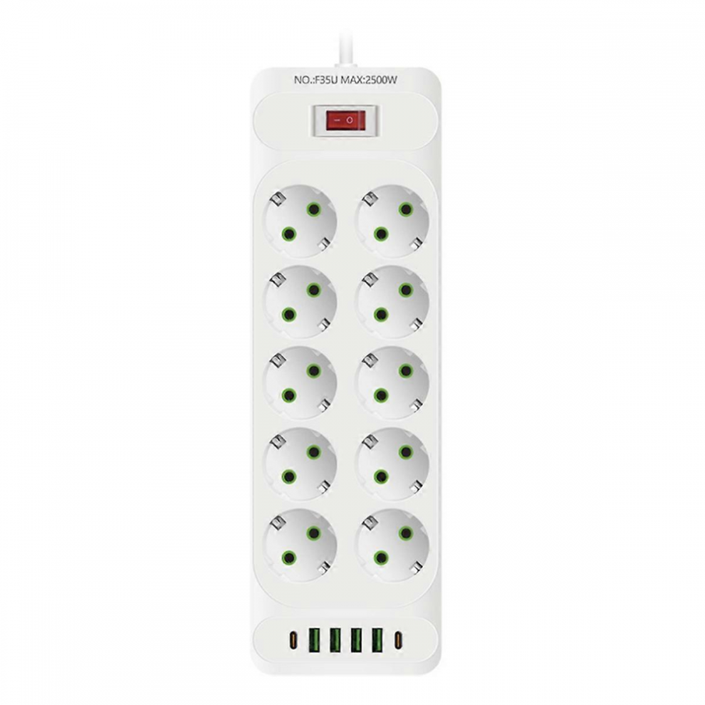 (White)Eu Plug Ac Outlet Power Strip Multitap Electrical Socket With 4 Usb Ports Fast Charge Multiprise Net 9055112661367