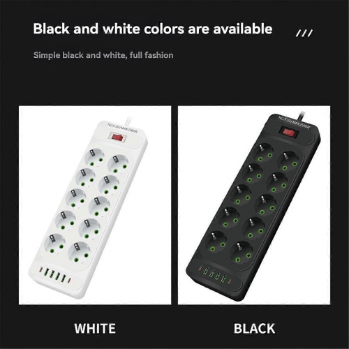 (White)EU Plug AC Outlet Power Strip Multitap Electrical Socket with 4 USB Ports Fast Charge Multiprise Net 2