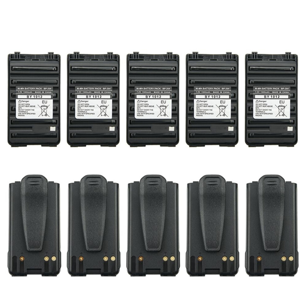 5 Pack Battery For Icom Two Way Radio Bp264 Bp265 7.2V 1500Mah Nimh Rechargeable With Belt Clip 9365369434967