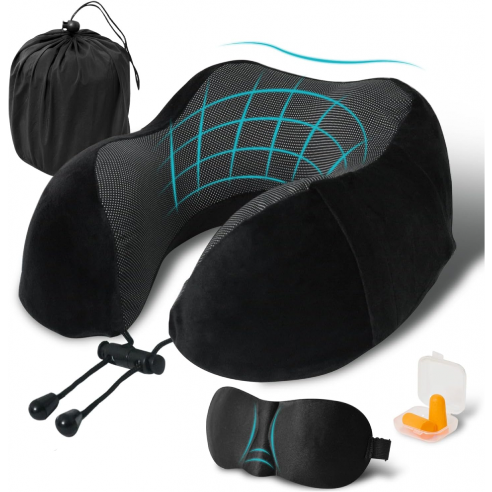 Black (Black)Travel Pillow,Travel Neck Pillow,Airplane Train Pillow