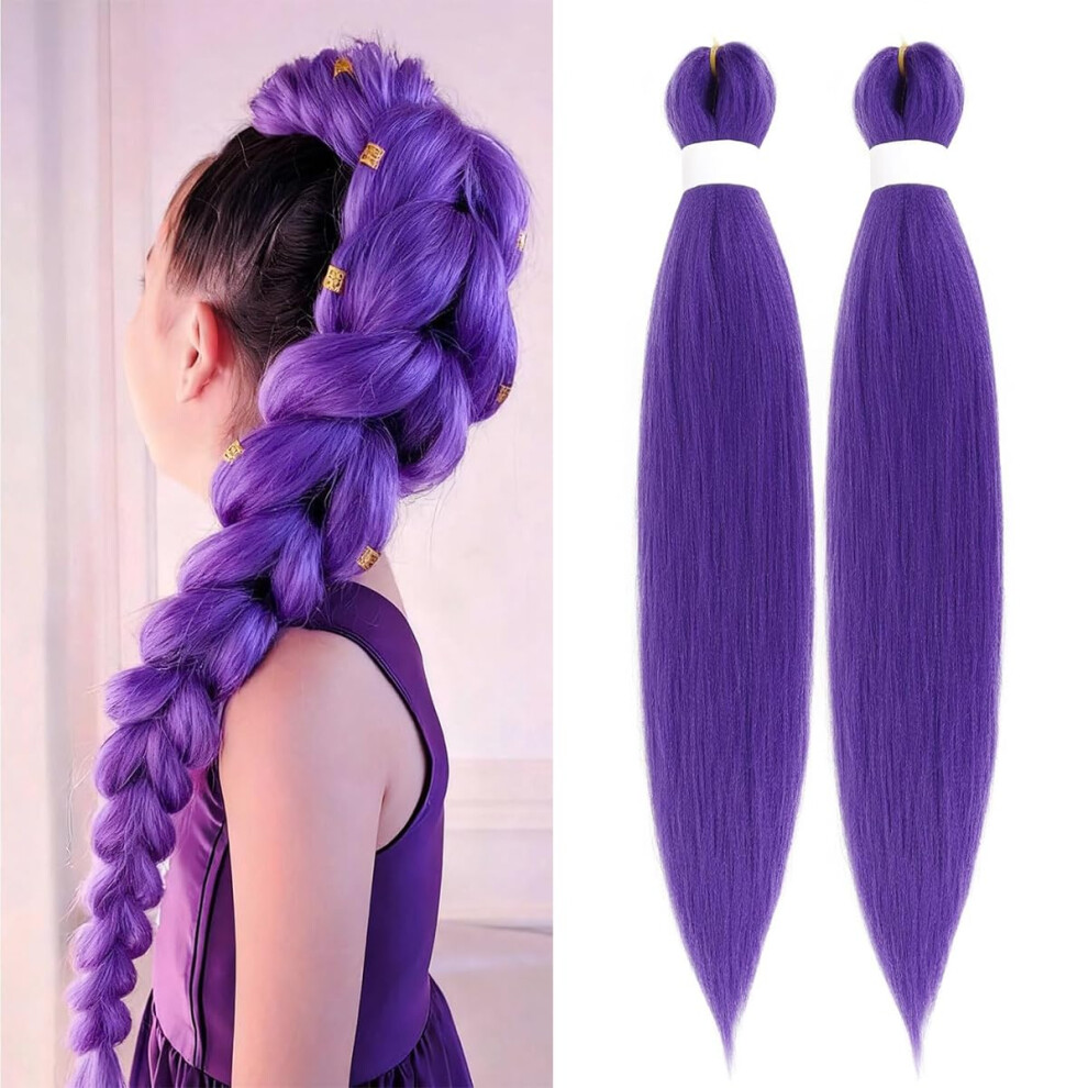 Unisex Purple Braiding Hair Extensions 26 Inch Pre Stretched Light Yaki Synthetic Hair For Braids Cosplay