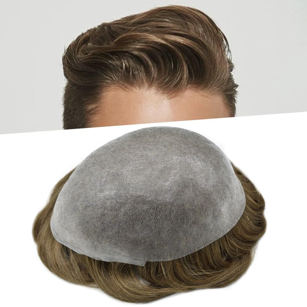 Unisex Brown Men's Toupee European Virgin Human Hair Vloop Hairline Ultrathin Poly Base 8X10 Light