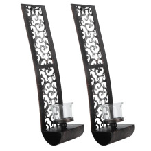 Pack of 2 Antique Iron Wall Candle Holders with Elegant Swirling Art Design for Home Decor