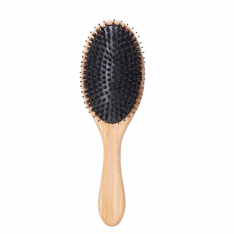 Small Boar Bristle Hair Brush for Thick and Curly Hair, Bamboo Handle, Frizz Smoothing and Scalp Massage