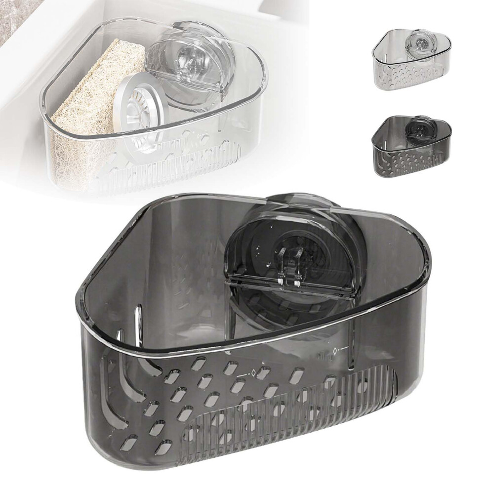 Suction Cup Sink Corner Rack With Drain Hole, Plastic Triangular Storage Shelf For Kitchen Bathroom (Black) 9164114131638