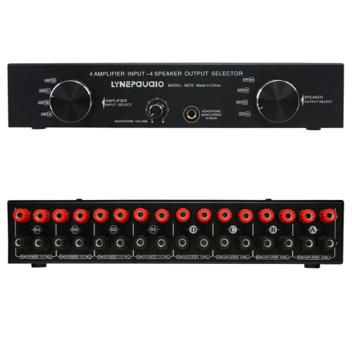 Amplifier Speaker Selector Switch Box 4 In 4 Out with MultiAmplifier Switching and Banana Plug