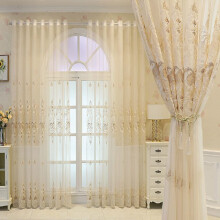 European Embroidered Tulle Curtains 2 Pack Beige Sheer Drapes for Living Room Bedroom 51x95 Inch