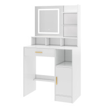Dressing Table, Vanity Desk with Mirror, LED Lights and Drawers, Makeup Desk with Brightness Adjustable, Large Open Storage Areas TRURO WHITE