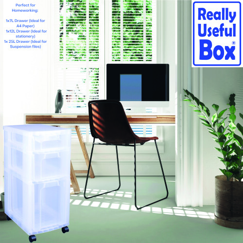 Really Useful Really Useful Storage Tower 3 Drawers Clear 2