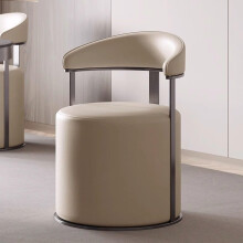 Leather Round Ottoman Stool with Padded Seat for Living Room, Bedroom, Dressing Table and Footrest Use