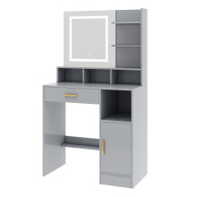 Dressing Table, Vanity Desk with Mirror, LED Lights and Drawers, Makeup Desk with Brightness Adjustable, Large Open Storage Areas TRURO GREY