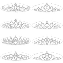 Set of 8 Sparkling Crystal Princess Tiaras for Girls and Women Silver Multi‑Style Elastic Crowns