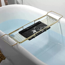 Bath Tray Stainless Steel Bathtub Caddy Expandable Marble Rack for Phone Wine Book 6890cm Gold