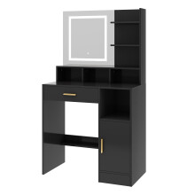 Dressing Table, Vanity Desk with Mirror, LED Lights and Drawers, Makeup Desk with Brightness Adjustable, Large Open Storage Areas TRURO BLACK