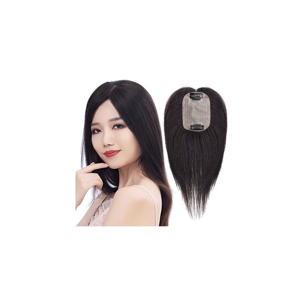 Unisex Bordeaux Silk Base Human Hair Topper 25Cm Straight Clip In Middle Part Seamless Volume Boost