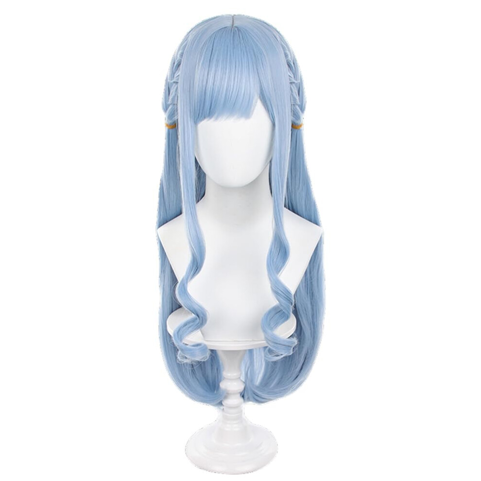 Unisex Blue Cosplay Wig Anime Long Straight 75Cm Heatresistant Fiber With Bangs And Wig Cap