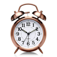 Twin Bell Alarm Clock 4Inch Vintage Analog Silent NonTicking with Night Light for Heavy Sleepers