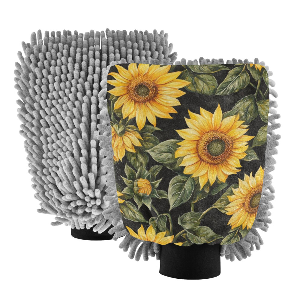 Microfiber Car Wash Mitt 2 Pack Scratch Doublesided Chenille Glove With Elastic Cuff 7'X10.2' 9164114210623