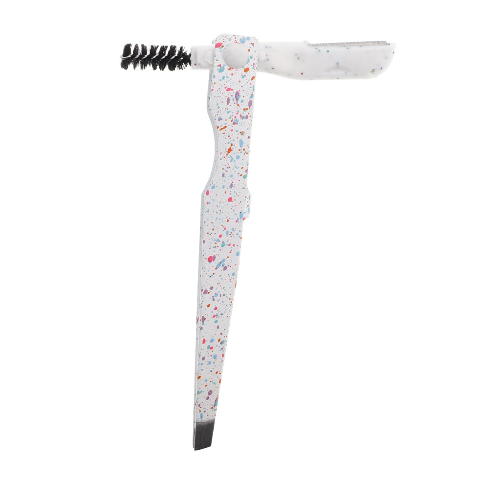 Stainless Steel Eyebrow Tweezers with Brush and Eyelash Curler Set for Precision Beauty Grooming