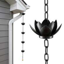Rain Chain for Gutters 4ft Black Aluminum Lotus Cups Decorative Downspout Replacement Adjustable