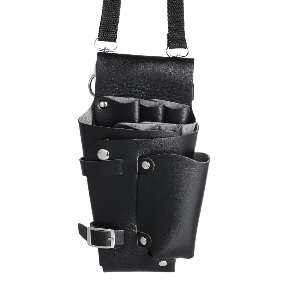 PU Leather Hair Scissor Holster Barber Waist Shoulder Tool Pouch with Adjustable Belt and Multiple Pockets