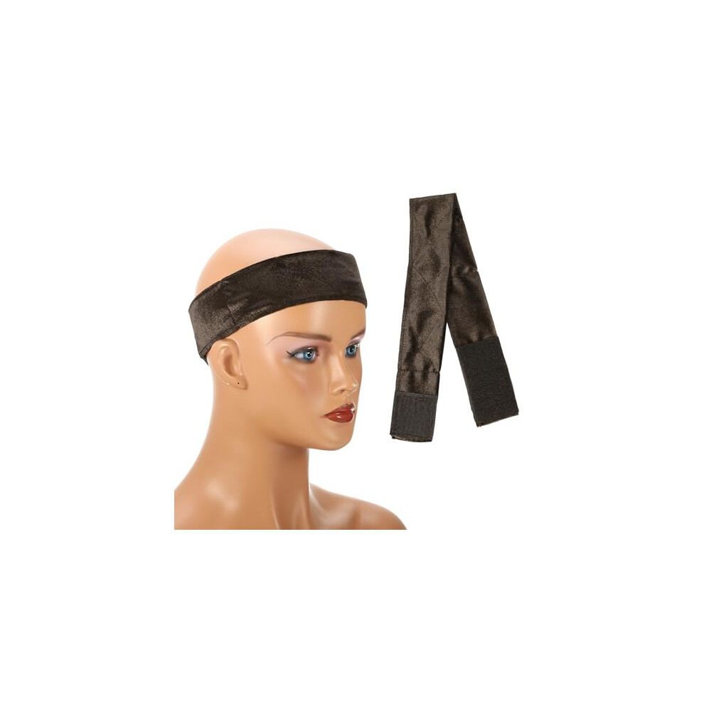 Unisex Brown 2Pcs Adjustable Wig Grip Band Velvet Wig Strap For Lace Front Wigs Secure Hold Dark Coffee