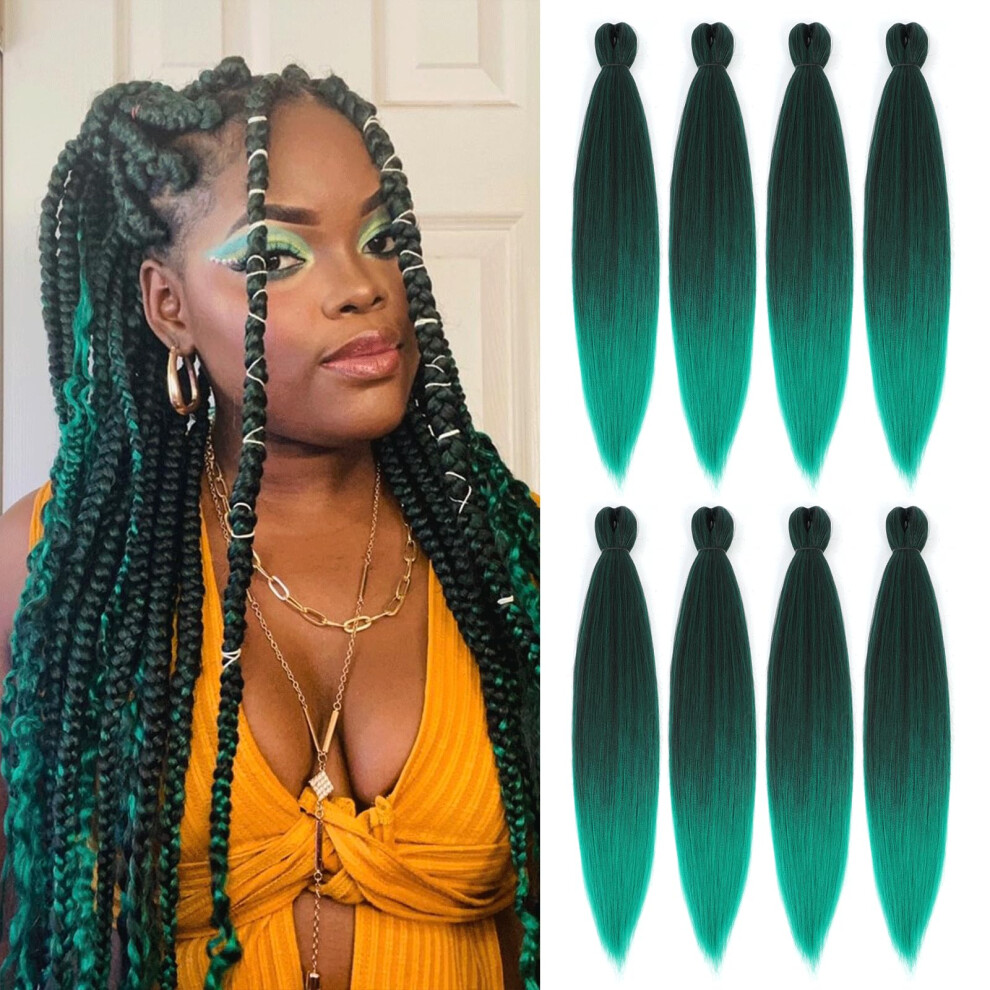 Unisex Green 26 Inch Prestretched Braiding Hair Extensions Ombre Yaki Texture Hot Water Setting For Box Braids