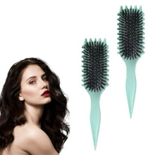 2 Pack Boar Bristle Detangling Brush for Curly Hair with Ergonomic Grip Wet Dry Curl Defining