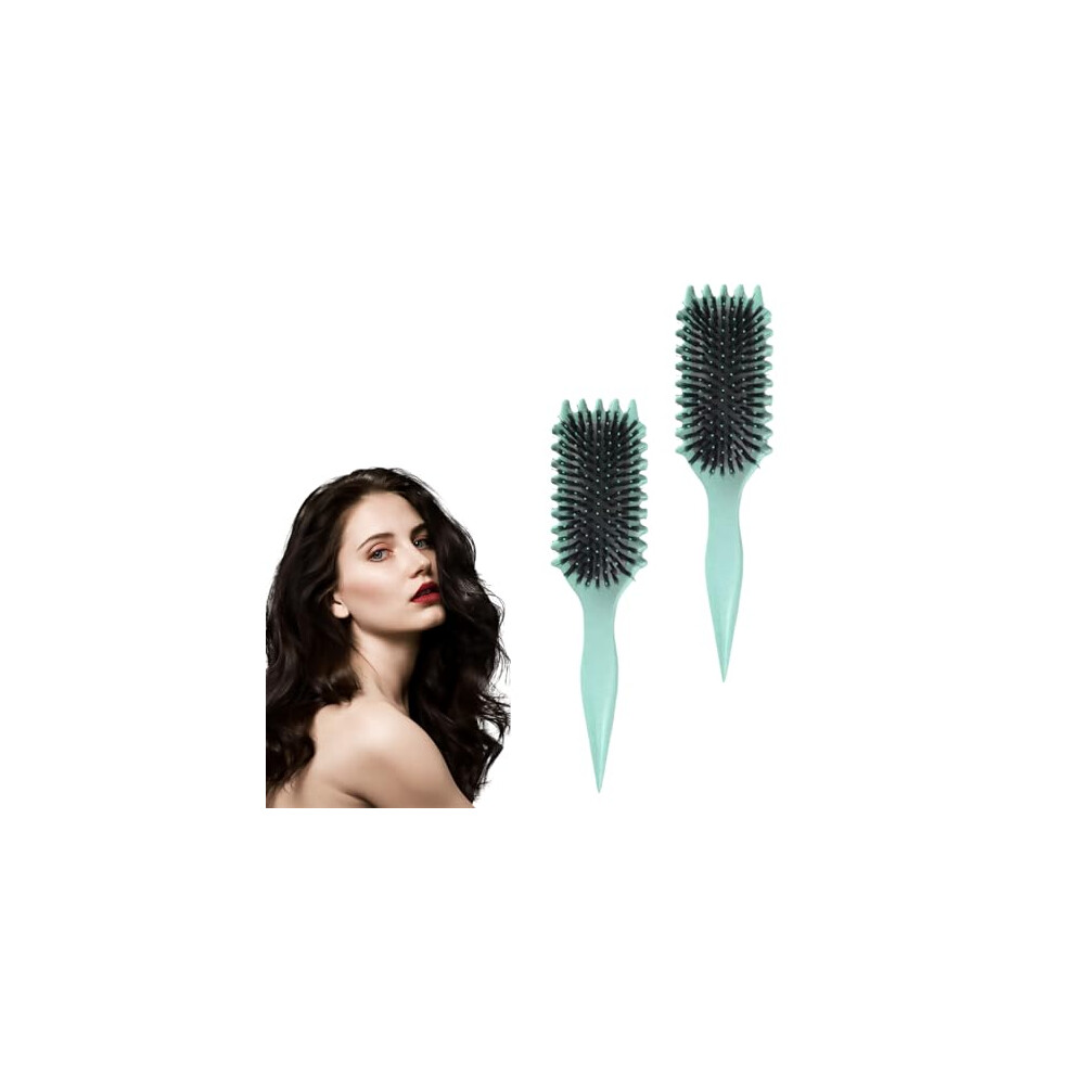 2 Pack Boar Bristle Detangling Brush for Curly Hair with Ergonomic Grip Wet Dry Curl Defining
