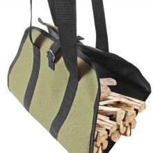 Firewood Carrier Tote Bag with Handles for Fireplace, Camping or Outdoor Wood Storage (White)