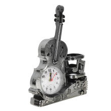Violin Desk Clock with Pen Holder Retro Decorative Table Clock for Home Office Bedroom